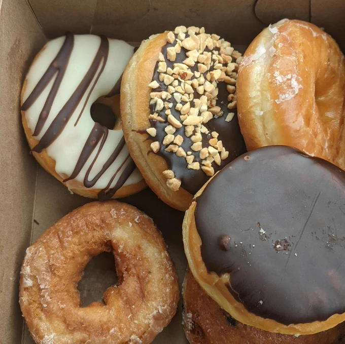 Box of assorted donuts.