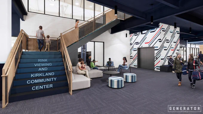 a rendering of the inside of Kraken Iceplex, Kirkland and the Community Center.