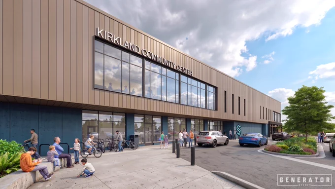 a rendering of a second external view of Kirkland Community Center.