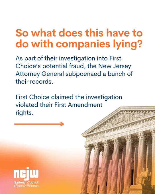 So what does this have to do with companies lying?

As part of their investigation into First Choice’s potential fraud, the New Jersey Attorney General subpoenaed a bunch of their records. 

First Choice claimed the investigation violated their First Amendment 
rights. 