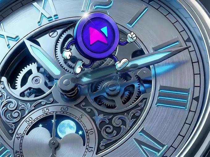 Futuristic mechanical clock with exposed gears symbolizing real-time telecom infrastructure, featuring the MNTx (Minutes Network Token) mascot running across the clock hands to represent continuous network activity. The image illustrates the always-on nature of decentralized telecommunications powered by DePIN, where voice calls and SMS traffic are processed globally without interruption. Visual metaphor for Minutes Network Token ecosystem: call routing, carrier connectivity, and scaling network usage driving token buyback, distribution to node operators, stakers, and users, and algorithmic supply reduction. Highlights milestone of 26,793 SMS processed in one day, reinforcing real-world adoption and usage. Represents blockchain-powered telecom infrastructure, staking economy, and utility-driven token model. Keywords: MNTx, Minutes Network, DePIN telecom, decentralized infrastructure, SMS traffic, node rewards, staking, token burn, Web3 telecom, real utility crypto.
