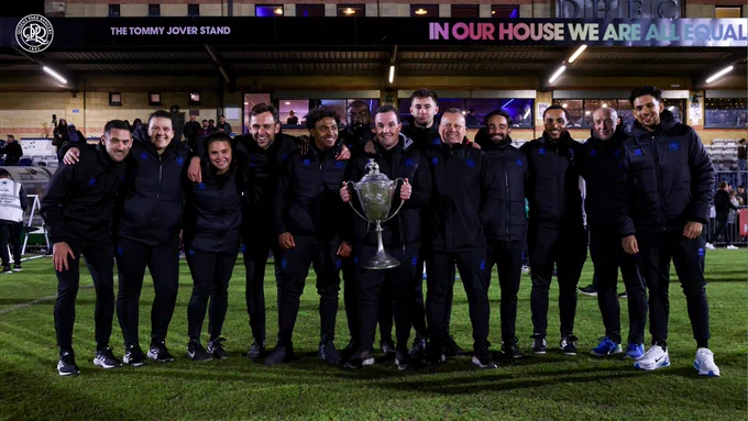 QPR Development Squad coaching staff with the London Senior Cup.