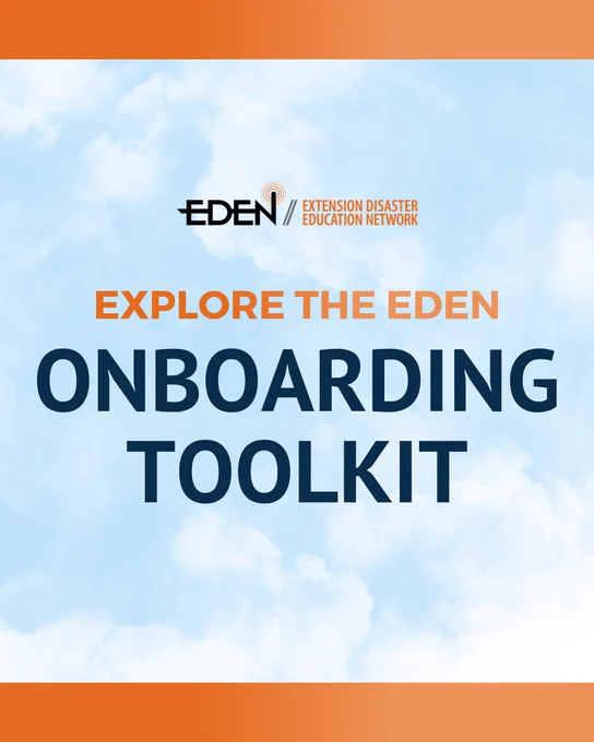Graphic with a photo of the sky and orange border. Wording reads: Explore The Eden: Onboarding Toolkit. The EDEN logo is at the top of the page.