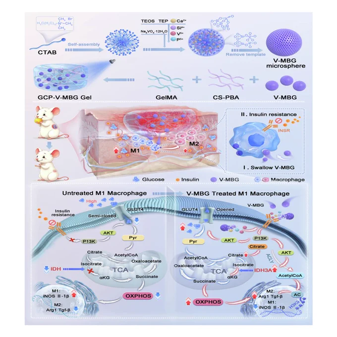 Macrophage metabolic reprogramming by vanadium released from glucose-responsive bio-gel accelerates diabetic wound repair

