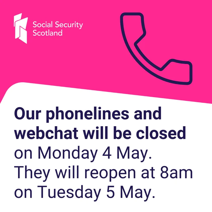 Our phonelines and webchat will be closed on Monday 4 May. They will reopen at 8am on Tuesday 5 May.