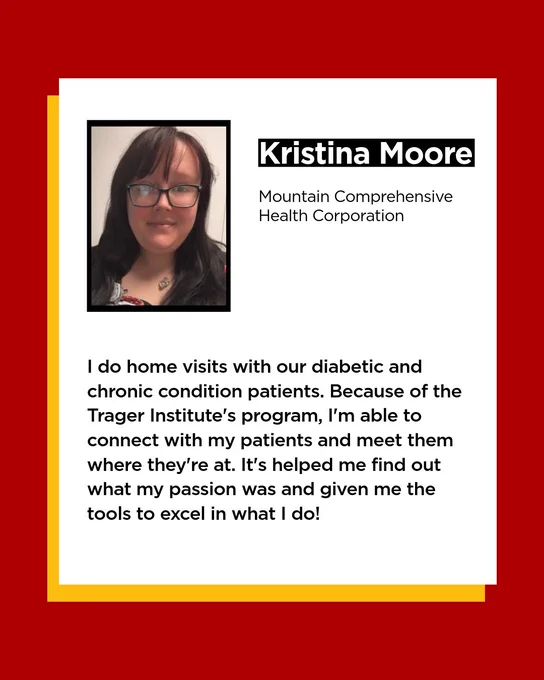 Photo of Kristina Moore and a quote about working at the Mountain Comprehensive Health Corporation in Middlesboro, KY, doing home visits with diabetic and chronic condition patients.