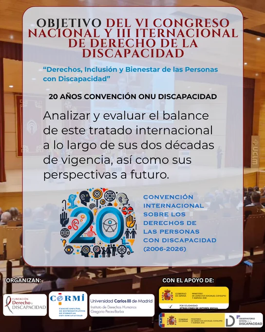 Imagen con el objetivo del Congreso sobre fondo de un auditorio de la edición anterior. Incluye el lema, la referencia a los 20 años de la Convención ONU y el logo del aniversario.
