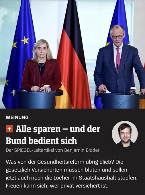 SPIEGEL: Alle sparen - und der Bund bedient sich
Der SPIEGEL-Leitartikel von Benjamin Bidder
Was von der Gesundheitsreform übrig blieb? Die gesetzlich Versicherten müssen bluten und sollen jetzt auch noch die Löcher im Staatshaushalt stopfen. Freuen kann sich, wer privat versichert ist.