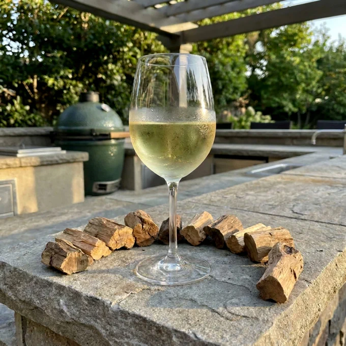 White wine in an outdoor kitchen.