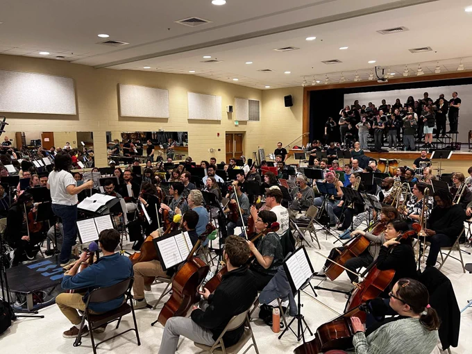 The Orchestra and Choir at dress rehearsal 