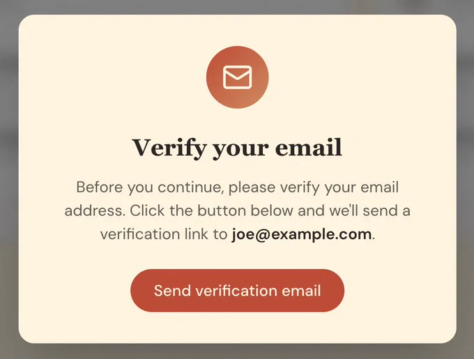 Email verification modal