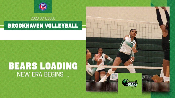 Dallas College Brookhaven volleyball's Jaylin Holmes swings through an attack. The Bears released their 2026 schedule. 