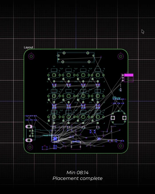 A detailed PCB layout shows components placed with routing connections highlighted, indicating preparation for further work.