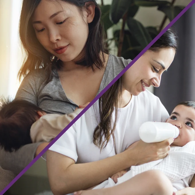 Two mothers feeding their babies.