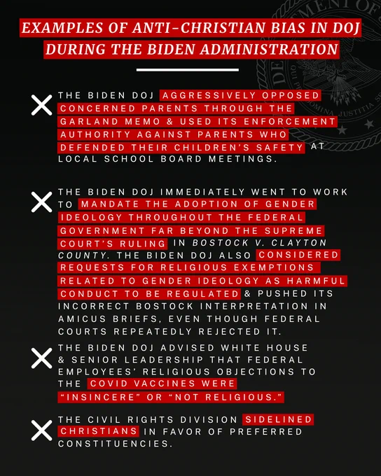 Examples of Anti-Christian Bias in DOJ During the Biden Administration