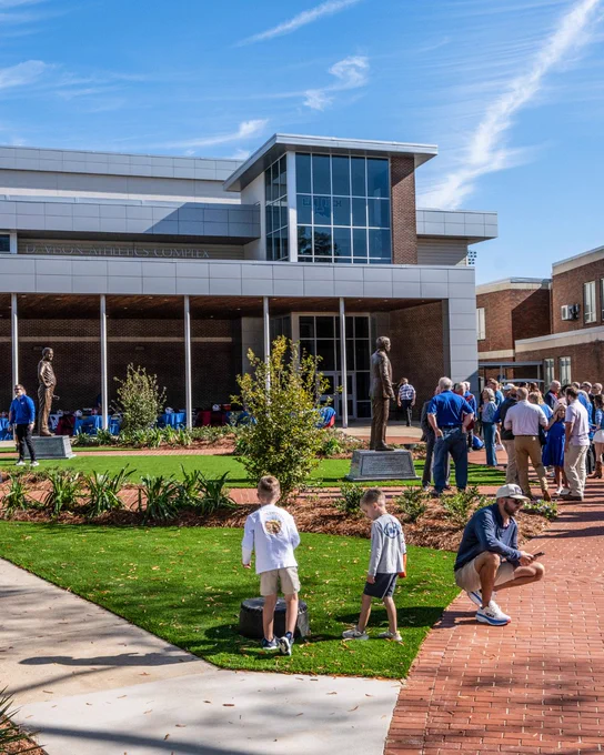 People gathered in the Richardson Family Legacy Plaza  