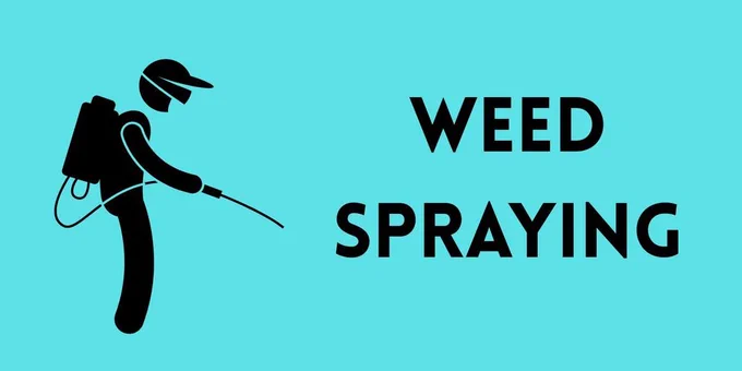blue background with graphic of man spraying. Weed Spraying