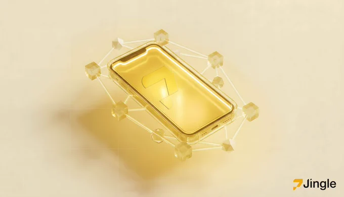 Golden smartphone representing Jingle by Minutes Network, connected to a decentralized telecom network of nodes, symbolizing direct-to-device call termination over data. Visual illustrates how Minutes Network removes middlemen in international voice routing, enabling lower cost call termination, higher margins, and carrier-grade infrastructure. Concept highlights Jingle technology scaling in Pakistan under LDI license, supporting high-volume international traffic and hybrid telecom model. Keywords: Minutes Network, Jingle telecom, VoIP termination, international call routing, telecom disruption, carrier interconnect, wholesale voice market, telecom infrastructure, decentralized network, mobile connectivity, Pakistan telecom market, direct routing technology.