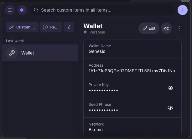 Proton Pass storing the details of some unimportant crypto wallet. 