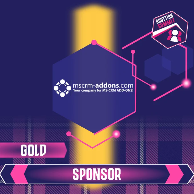 Social media tile promoting mscrm-addons.com at Scottish Summit 2026