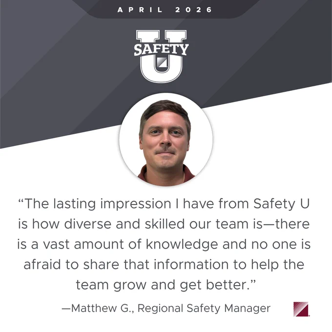 Testimonial from a Regional Safety Manager praising PCI's diverse and skilled team, April 2026.