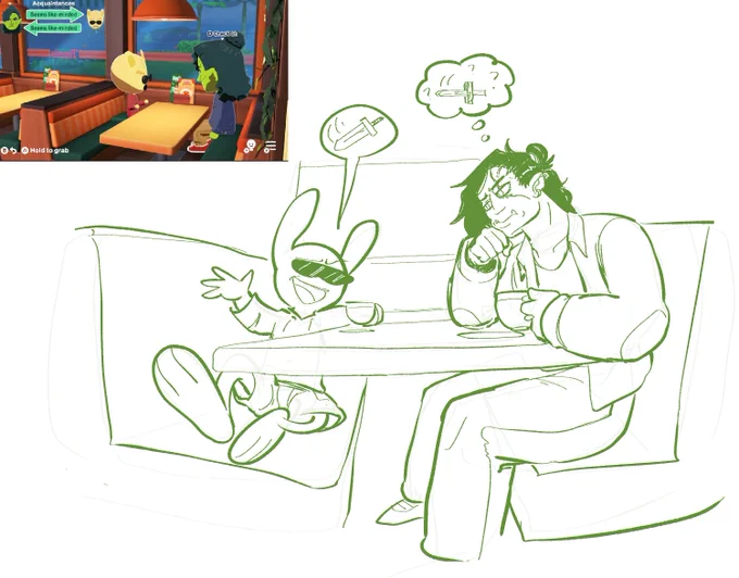 rpg-hero-for-hire toffee boasts about his swordmanship to accomplished orc warrior helen of grel. it's not that he's lying, helen's just having a hard time wrapping her head around a cute bunny wielding a bigass sword