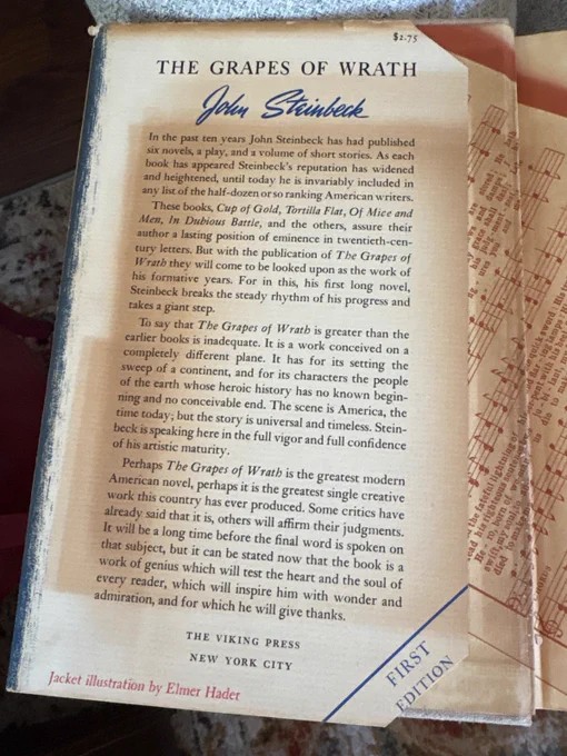 1939 FIRST EDITION The Grapes of Wrath John Steinbeck 1st Printing w/ Dust Jacke