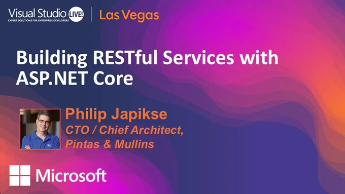 Visual Studio Live session title card.
Photo of presenter(s)
text reads: building restful services with asp.net core