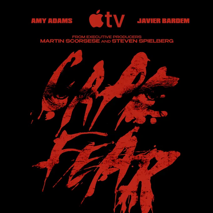 On a black background, the text, “Cape Fear” is written, the font resembling red paint splatter.