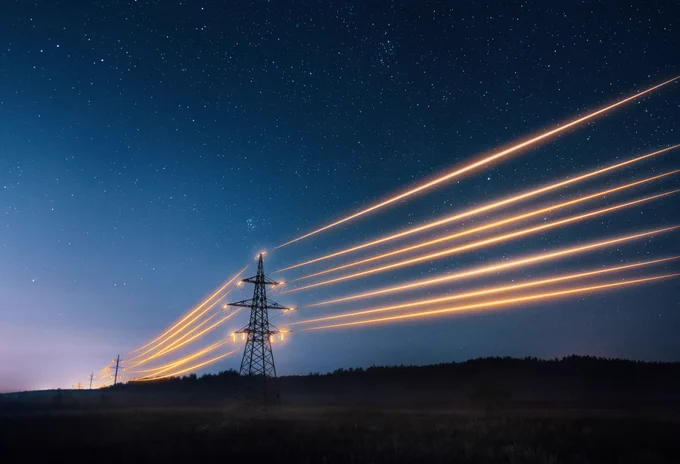 Graphic illustration depicting grid infrastructure, transmission and distribution infrastructure. 