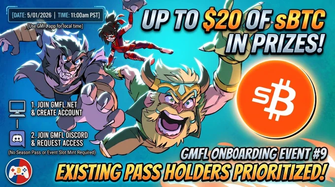 🎮  GMFL Onboarding Event #9

Jump into the arena and test your skills in fast paced PvP battles on Brawlhalla. This onboarding event is designed to get you started on GMFL while competing for real rewards.

🕹️ Format: Competitive matches (skill based)
💰 Prize Pool: $20 in sBTC
⏰ Time: 11AM PST

Whether you're a seasoned fighter or just getting started, this is your chance to compete, learn the platform, and earn. Step in, fight smart, and claim your share 🔥