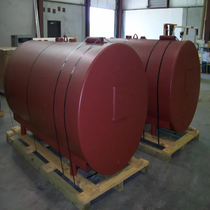 A fire pump steel storage tank on a trailer ready for shipment from Newberry Tanks.