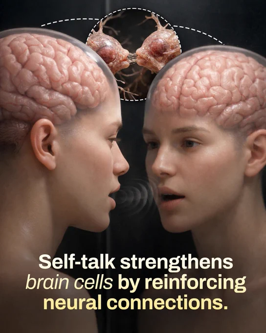 Self-talk shapes the brain through neuroplasticity, strengthening pathways based on repeated thoughts. 
Positive self-talk boosts motivation and reward activity by increasing dopamine levels. 
Negative self-talk, on the other hand, strengthens stress-related patterns in the brain. 
Over time, this affects behavior, thinking, and emotional control. 

Source: Stanford University