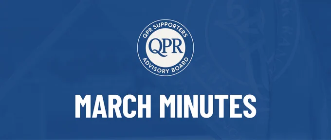 A QPR SAB logo on a blue background above the words “March Minutes”