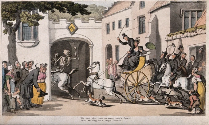 The Dance of Death: The Next Heir. after T. Rowlandson, 1816. From the Wellcome Collection.