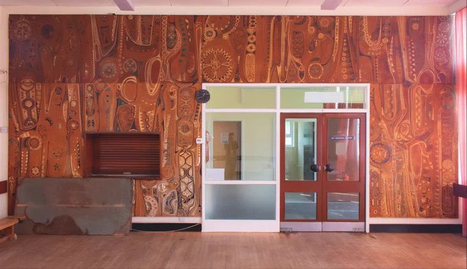 Brooklands Park Estate Clubhouse mural - William Mitchell, 1958, pictured 2022.
Image: Historic England