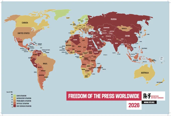 20276 World Press Freedom Index, ranking by country