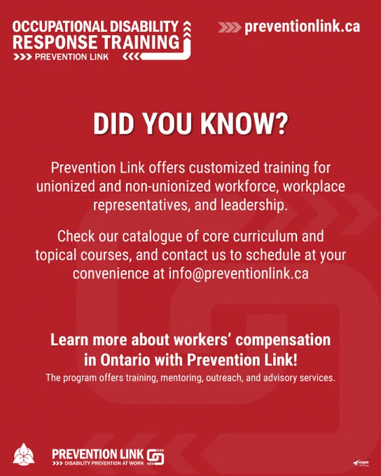 Prevention Link provides tailored occupational disability response training for unionized and non-unionized workers and leaders in Ontario.