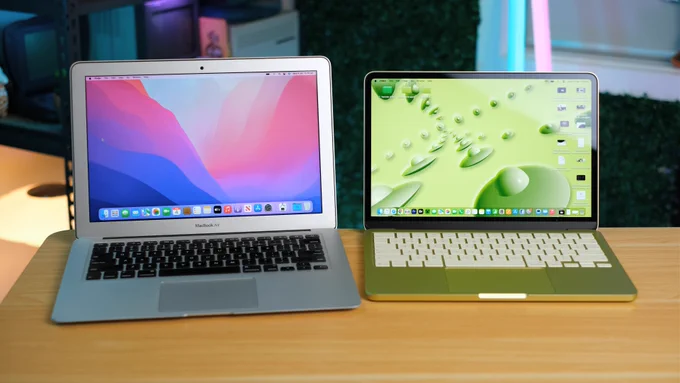 My 13" 2017 MacBook Air pictured alongside the Neo. When Apple discontinued the 11" Air in 2016, the 13" Air became the lowest priced option at the time.