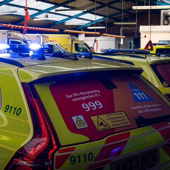 A photo of a London Ambulance fast-response car at a station. 