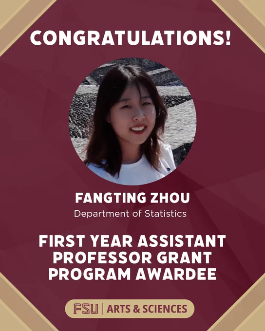 Congratulatory graphic with a headshot photo of Fangting Zhou.
