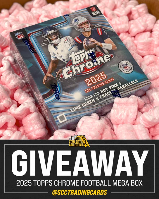 We're giving away a 2025 Topps Chrome Football Mega Box!

Repost, like, and follow us to enter to win!

Winner picked Monday, May 4, 2026. Must be following @SCCTradingCards to be eligible to win.