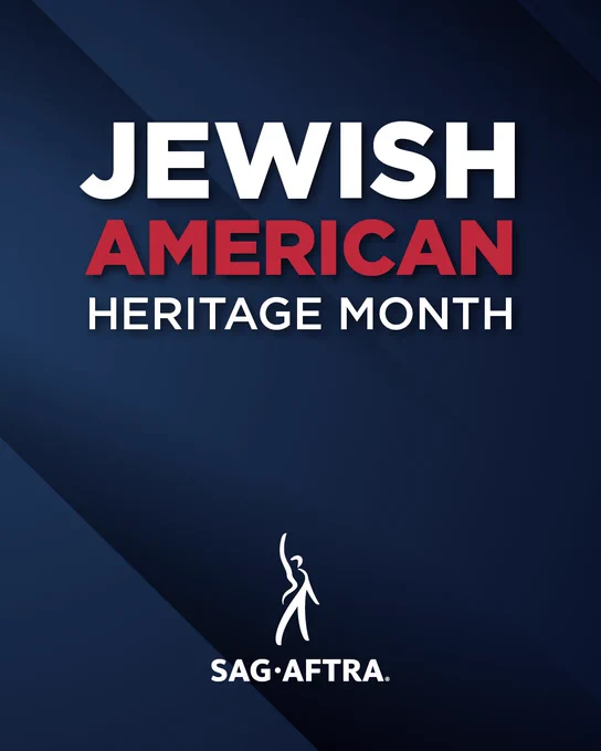 On a dark blue background. In white and red font: Jewish American Heritage Month. At the bottom: SAG-AFTRA logo. 