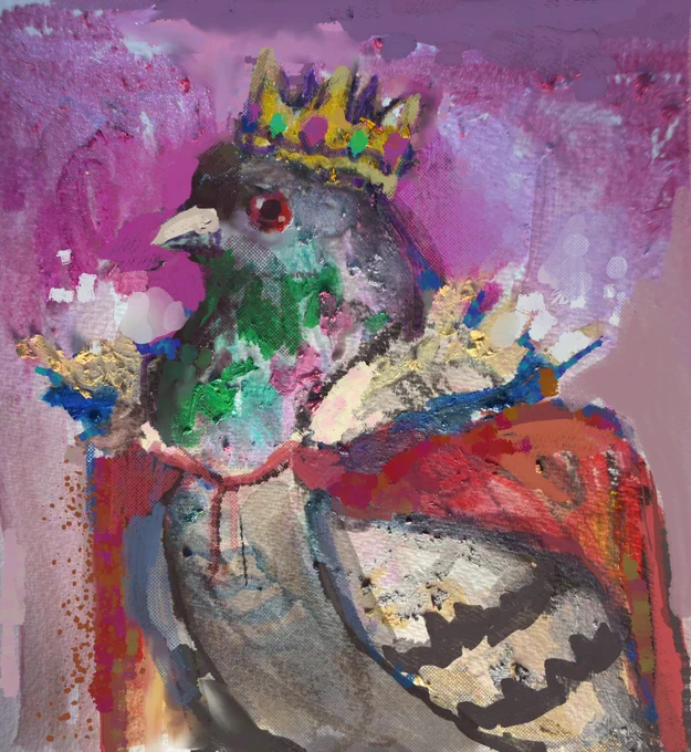 painting of a dove with a crown and king's robe