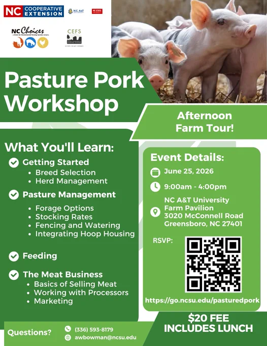 NC Choices pasture pork workshop flyer with pig photo and text