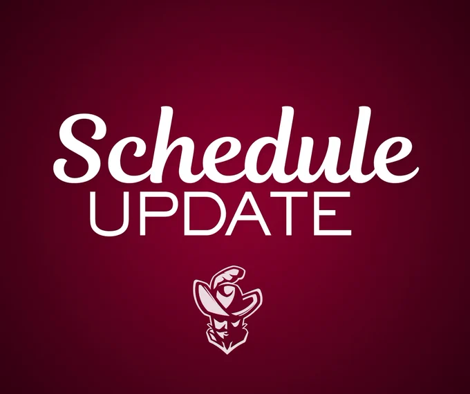 Maroon background displaying the words "Schedule Update" in white text. Below the text is the Cavaliers logo.