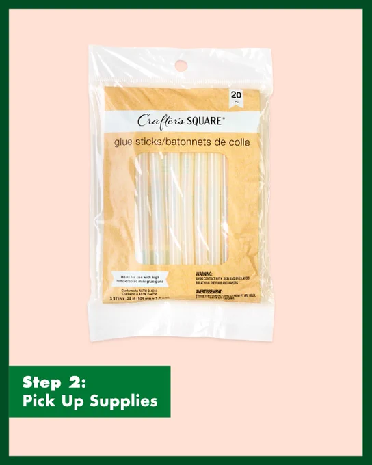 Package of 20 Crafter's Square glue sticks for use with hot glue guns, displayed in clear plastic packaging.
