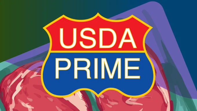 An illustration features the USDA Prime logo prominently, with cuts of meat visible in the background.
