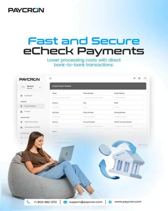Stop letting bank restrictions slow your business down. High-risk industries like tech support, BPO services, and travel need a payment solution that actually works—and Paycron delivers. Our eCheck payment processing enables fast, secure, direct bank-to-bank transactions with lower processing costs and fewer chargebacks compared to card payments.

Built for compliance and high transaction volumes, Paycron helps you get approved faster, process payments smoothly, and improve cash flow without constant interruptions. Whether you manage recurring support plans, inbound sales, or service bookings, Paycron gives you the reliability and control you need to scale with confidence.