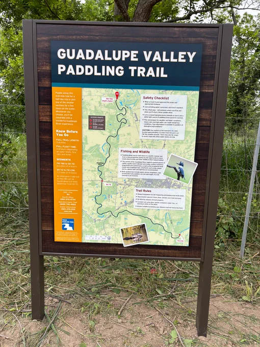 Kiosk of Guadalupe Valley Paddling Trail that has map and other information